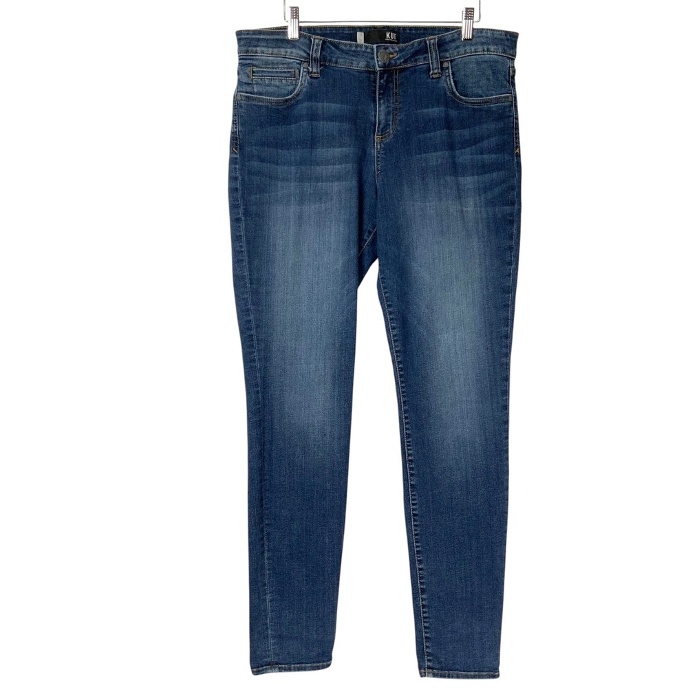 KUT from the Kloth Blue Toothpick Skinny Jeans 14 Button Zip Fly Whiskered Denim
